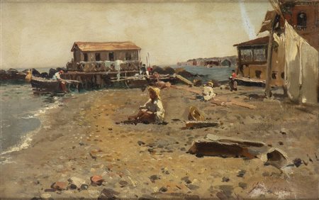 GIUSEPPE LAEZZA (Napoli, 1835 - 1905): Scena di spiaggia