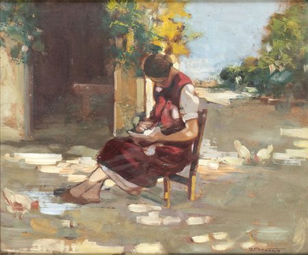 ATTILIO ACHILLE BOZZATO (Chioggia, 1886 - Cremona, 1954): Donna seduta in un’aia