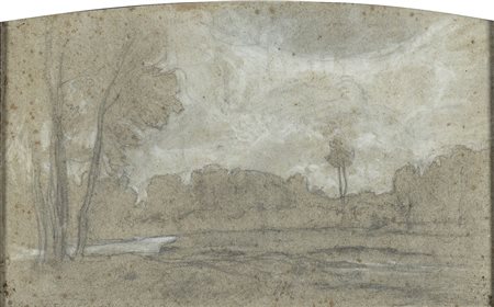 ANTONIO FONTANESI (Reggio nell'Emilia, 1818 - Torino, 1882): Paesaggio boschivo
