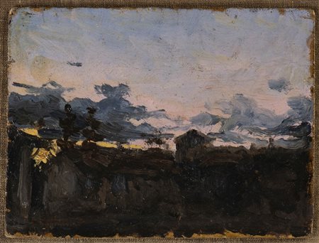 PIETRO FRAGIACOMO (Trieste, 1856 - Venezia, 1922): Paesaggio al tramonto