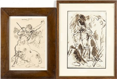 FELICE CARENA (Cumiana, 1879 - Venezia, 1966): Lotto composto da due disegni: Cristo, 1958 (A) e Centauro ferito, 1963 (B) 