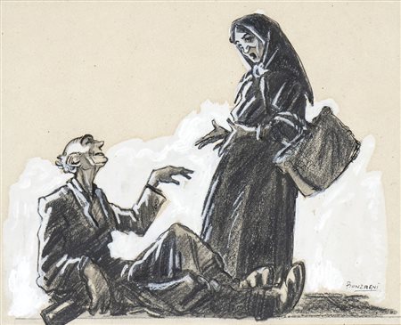 AROLDO BONZAGNI (Cento, 1887 - Milano, 1918): Figure in costumi popolari