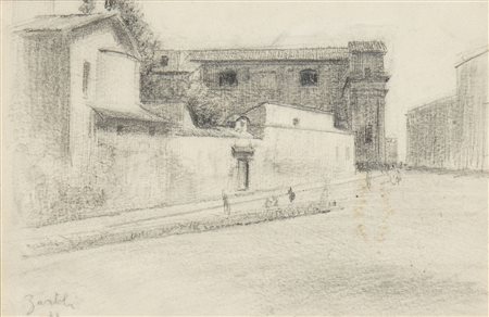 ORFEO TAMBURI (Jesi, 1910 - Parigi, 1994) e AMERIGO BARTOLI NATINGUERRA (Terni, 1890 - Roma, 1971): Lotto composto da due disegni: Villa Borghese, 1938 di Orfeo Tamburi (A) e Vicolo di paese, 1933 di Amerigo Bartoli Natinguerra