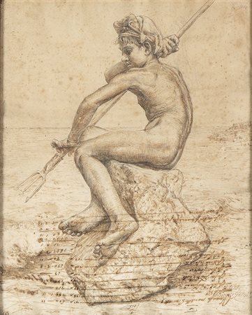 VINCENZO GEMITO (Napoli, 1852 - 1929): Studio di giovane che pesca, 1909