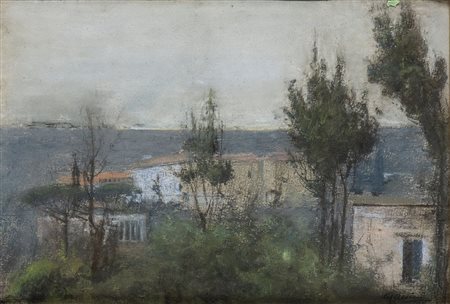 GIUSEPPE CASCIARO (Ortelle, 1863 - Napoli, 1941): Paesaggio con veduta sul mare