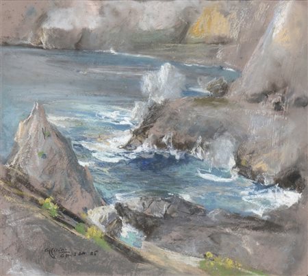 GIUSEPPE CASCIARO (Ortelle, 1863 - Napoli, 1941): Marina con veduta di scogli, 1925 