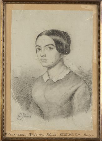 GEROLAMO INDUNO (Milano, 1825 - 1890): Ritratto della signora Manzoni