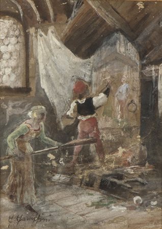 FEDERICO FARUFFINI (Sesto San Giovanni, 1833 – Perugia, 1869): Interno di uno studio di pittore