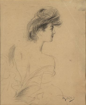 GIOVANNI BOLDINI (Ferrara, 1842 - Parigi, 1931): Ritratto di donna con cappello