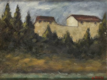 OTTONE ROSAI (Firenze, 1895 - Ivrea, 1957): Paesaggio con case, 1947 ca.