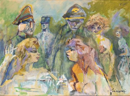 MINO MACCARI (Siena, 1898 - Roma, 1989): Militari e giovani donne, 1977