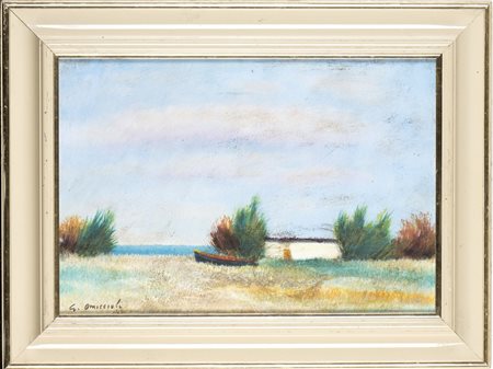 GIOVANNI OMICCIOLI (Roma, 1901-1975): Paesaggio con barca, 1973