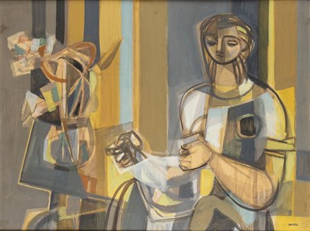 GEORGE DAYEZ (Parigi, 1907 - 1991): Woman with flowers