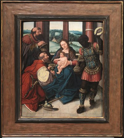 Scuola fiamminga, sec. XVIADORAZIONE DEI MAGIolio su tavola, cm 57x48