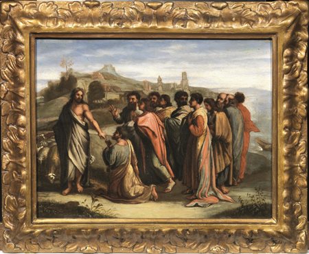 Scuola fiamminga, secc. XVII-XVIIILA CONSEGNA DELLE CHIAVI A SAN PIETROolio...