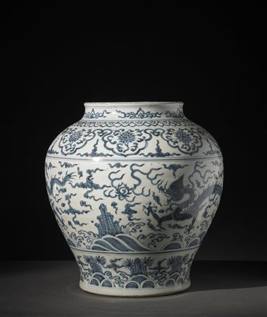  Arte Cinese - Grande giara bianco/blu
Cina, dinastia Ming, XVI secolo o posteriore.