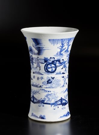  Arte Cinese - Vaso a rocchetto in porcellana bianco blu 
Cina, dinastia Qing, XVIII secolo .