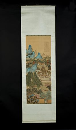  Arte Cinese - Paesaggio "qinglu" con montagne e padiglione
Cina, dinastia Qing, secolo XIX.