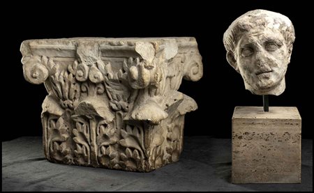 COPPIA DI MARMI TARDO REPUBBLICANI Fine del I secolo a.C. capitello cm 34 x...