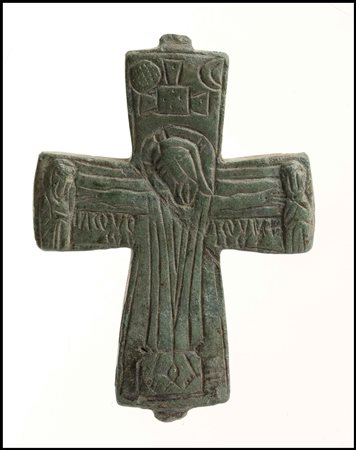 ENKOLPION CRUCIFORME Epoca bizantina, ca. X - XII secolo Bronzo; altezza cm...