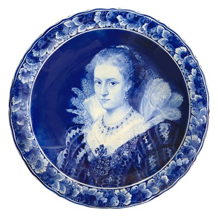 Koninklijke Porceleyne Fles - Grande piatto blu raffigurante Jacqueline Van Caestre, 1966