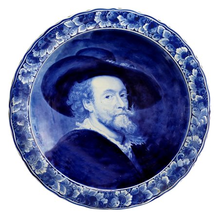 Koninklijke Porceleyne Fles - Grande piatto blu raffigurante ritratto di Rubens, 20° secolo