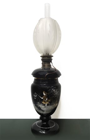 Lume in maiolica con decoro raffigurante bimba con cesto, 20° secolo