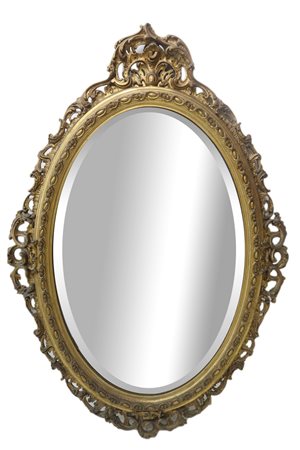 Specchiera ovale in legno dorato, Late 19° secolo