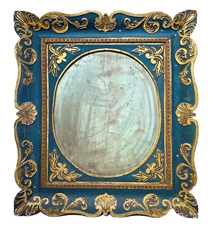 Specchiera in legno dorato e laccato nei toni dell'azzurro, Early 19° secolo