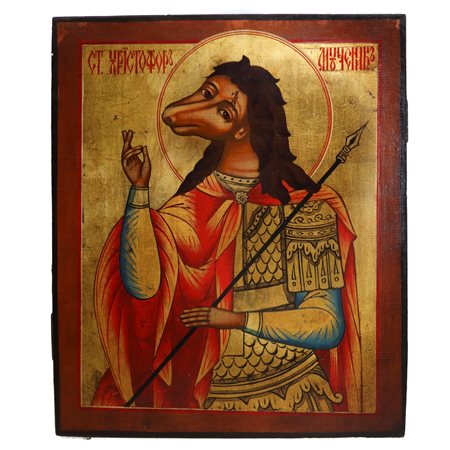 Icona raffigurante cane con testa di S. Cristoforo, Late 19° secolo