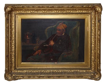 Fumatore di pipa in poltrona, 19° secolo