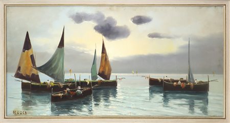 G. De Luca (XIX-XX)  - Barche a vela in mare