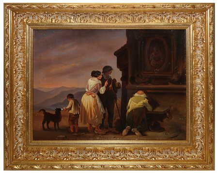 Girolamo Induno (Milano 1825-Milano 1890)  - Personaggi in preghiera