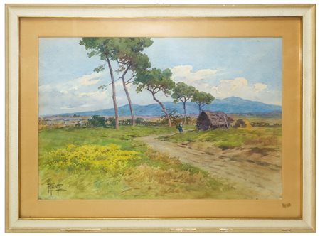 Paesaggio con alberi e capanna in campagna, Early 20° secolo