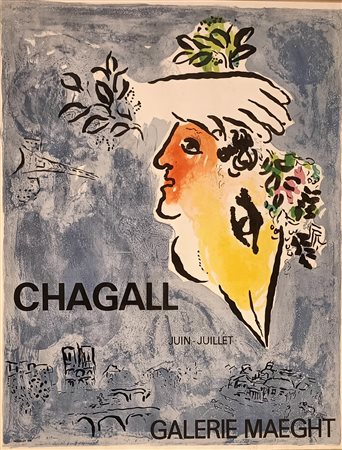 CHAGALL MARC Lezna (Bielorussia) 1887 Il cielo blu 1964 Poster originale...