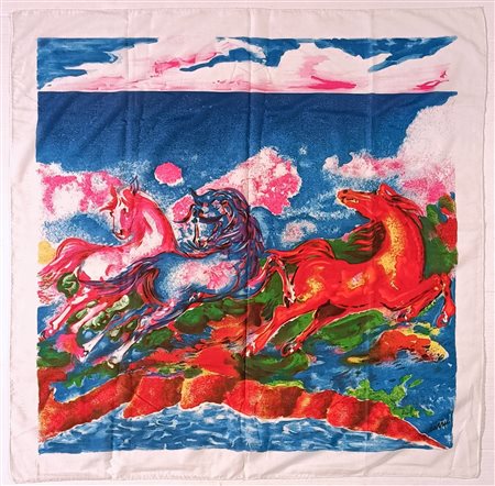 SASSU ALIGI Milano (MI) 1912 I cavalli innamorati Foulard in seta 87,00x84,00...