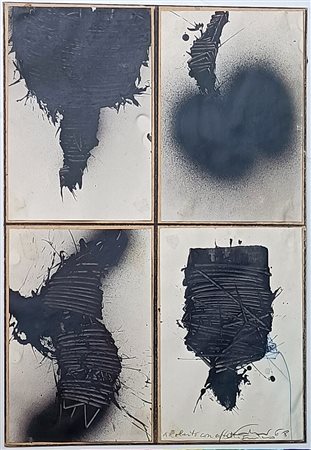 SCANAVINO EMILIO Genova (Ge) 1922 Tramature 1968 Mista su carta applicate su...