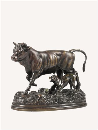 Scultura, Scuola fiamminga sec. XIX, in bronzo, modellata come un toro...