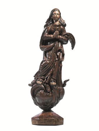 Scultura, Spagna sec. XVII, Vergine in preghiera, in legno policromo...