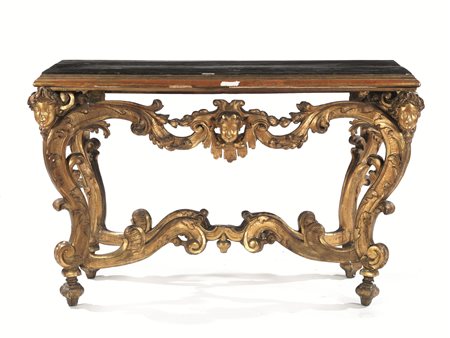 Tavolo a muro, Italia centrale fine sec. XVII, in legno scolpito e dorato,...