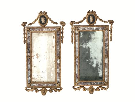 Coppia di specchierine, Italia centrale, fine sec. XVIII, in legno intagliato...