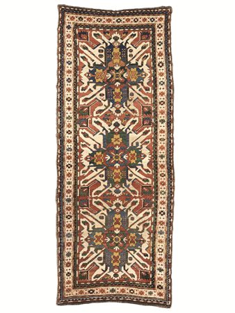 Tappeto caucasico Kazak Adler, sec. XIX, fondo rosso mattone con medaglioni...