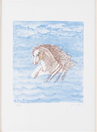 GIORGIO DE CHIRICO (Volo 1888 - Roma 1978) "Testa di cavallo tra le nubi",...