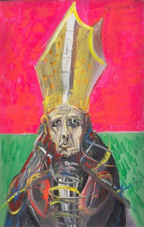 ALDO BORGONZONI (Medicina 1913 - Bologna 2004) "Personaggio". Olio su tela....