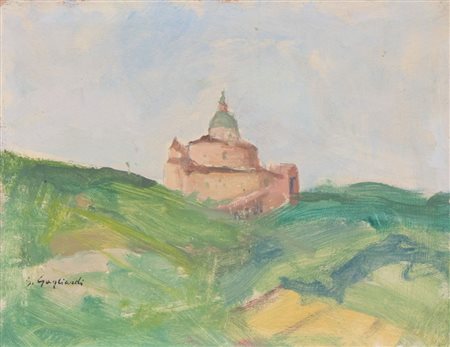 GIUSEPPE GAGLIARDI (Bologna 1902 - 2005) "San Luca". Olio su tavola. Cm...