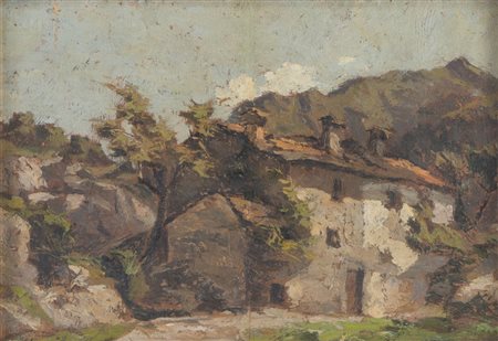 GIULIO FIORI (Bologna 1909 - 1991) "Controluce in montagna". Olio su tavola....