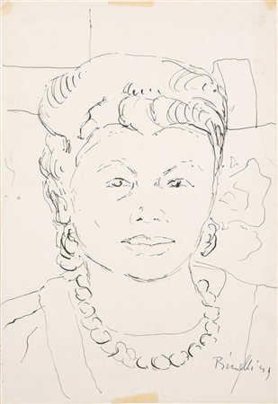 RENATO BIROLLI (Verona 1905 - Milano 1959) "Ritratto", 1941. China su carta....