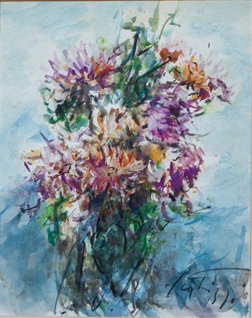 SERGIO SCATIZZI (Gragnano 1918 - Firenze 2009) "Vaso di fiori". Acquerello su...