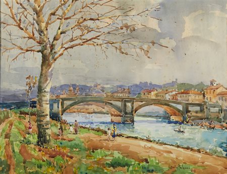 FALZONI GIULIO (1900 - 1978) - Sul greto dell'Arno.