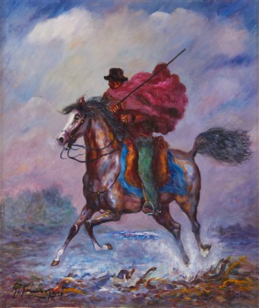 GONZAGA GIOVAN FRANCESCO (1921 - 2007 circa) - Buttero al guado.
